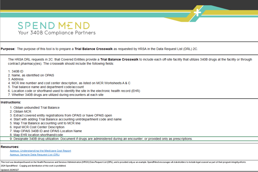 2C. Hospital Trial Balance Crosswalk Template Starter - SpendMend